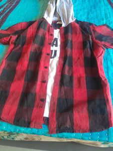 Red & Black Plaid Hooded Shirt