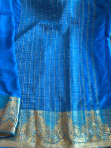 Elegant Blue Saree with Gold Border