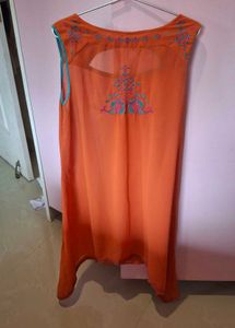 Orange Embroidered Sheer Top