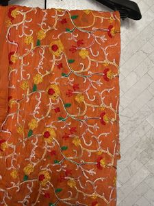 Orange Embroidered Chiffon Chunni