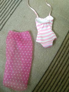 Pink &amp; White Striped Swimsuitand A Scirt.