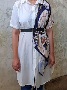 White and blue formal dress