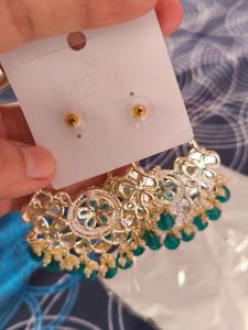 Lavomi Green Kundan Earrings