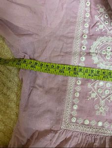 Pink colour self embroidery, Kurta frock