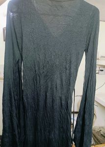 Black Slayed Flared Dress For Women