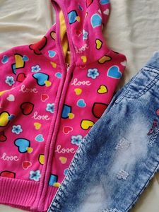 Cute Kids Pink Jacket &amp; Jeans Set