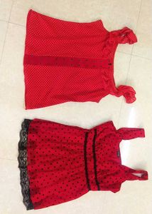 2 Combo Red Polka Dot Top & Dress Set