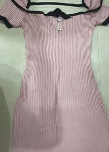 Pink Ribbed Knit Bow Dress