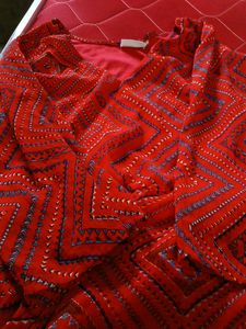 Red Geo Print Top