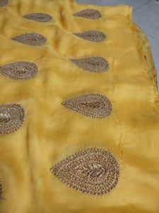 Yellow Embroidered saree