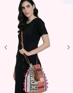 Anouk Muticolor Srylish Sling Bag With Pompom