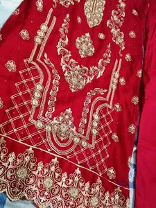 Red &amp; Gold Embroidered Stones  Kurta Set