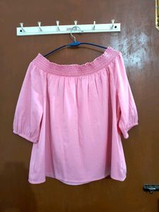 Branded Off Shoulder Pink Top