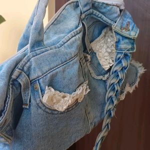 Y2K Denim Bag With Lace