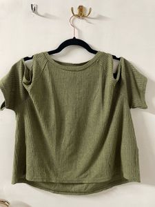 HnM Cold Shoulder Olive green Crop top