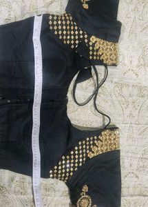 Black Festive Blouse With Gold Embroidery