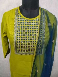 Stylish Green Embroidered Kurti with Dupatta