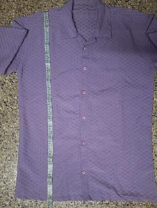 Vintage-Style Textured Lilac Short-Sleeve Shirt