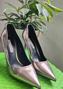 Anni Black Leopard Silver Pointed Heels