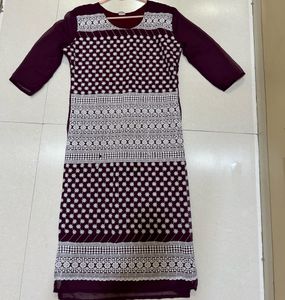Again Purple Straight Embroidery Kurti