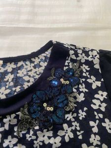 Floral Print Top with Sheer Sleeves