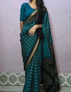 Beautiful Sea Green Check Saree ✨️🦋