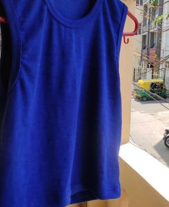 Blue Ribbed Crop Top