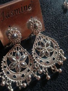 Boho Silver Flower Drop Earrings