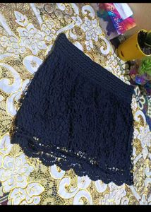 Navy Crochet Mini Skirt