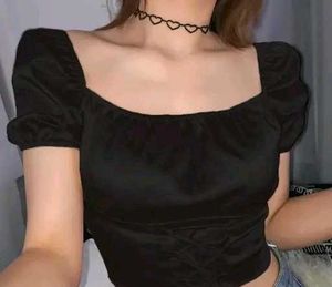 ✨ Black Satin Puff Sleeve Crop Top | Like New