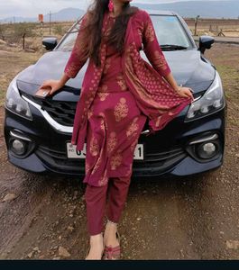 Maroon Printed Kurta Set