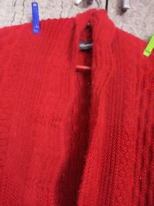 Red Knit Long Sweater Shrug