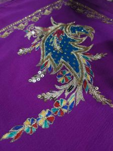 aari tari Purple Embroidered Saree