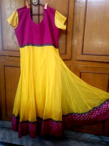 Yellow And Pink Anarkali Gown