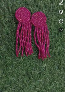 Pink Beaded Tassel Earrings