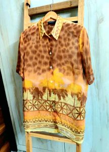 Brown Printed Shirt Size-44