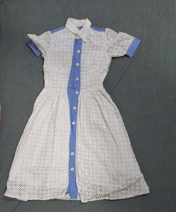 White & Blue Eyelet Dress