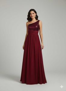 Burgundy One-Shoulder Gown