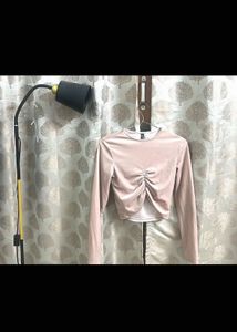 H&amp;M Pink Velvet Long Sleeve Top