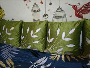 Green Leaf Embroidered Throw Pillow Set