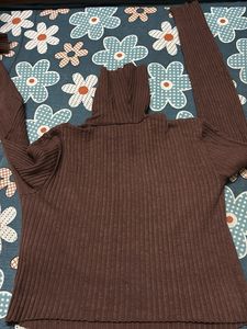 Zara Brown Ribbed Turtleneck Top