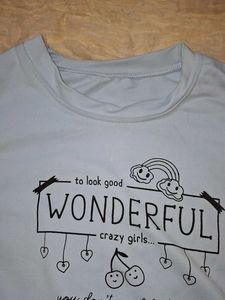Light Blue Graphic Print Crop Top