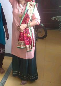 Peach And Green Kurta Sharara Set