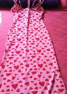 Pink Heart Print Maxi Dress