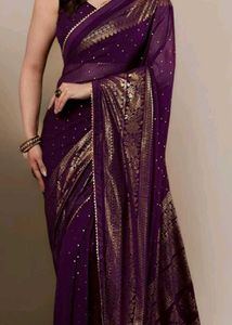 Discount sale 😍Elegant Purple Saree(wine colour)