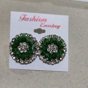 Green And White Stone Daily Wear Earrings