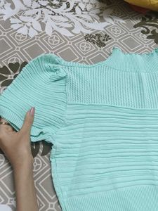 green Knitted High Neck Top