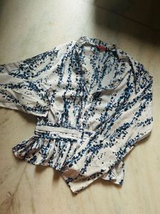 Patterned Blouse with Ruffle Detail