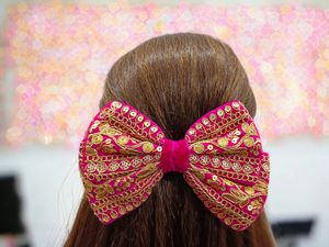 Embroidered Hot Pink Hair Bow