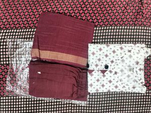 Maroon &amp; White Printed Kurta Set